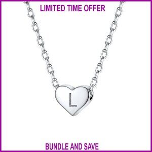 Sterling Silver Initial Heart Pendant Necklace 16"+2" Extension